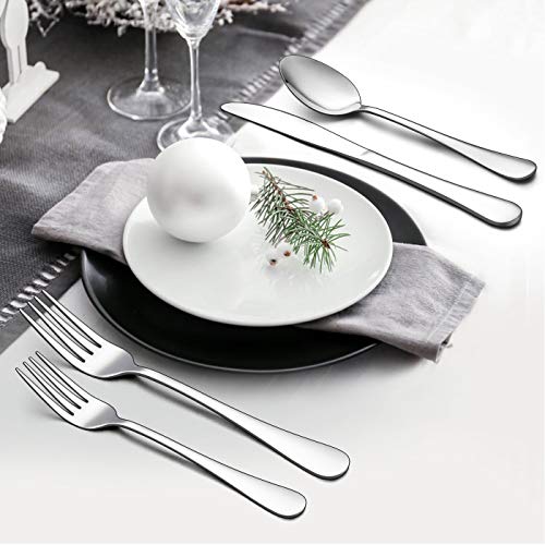 LIANYU 72Pcs Silverware Set with Steak Knives, Flatware Cutlery Set for 12 - color: Silver