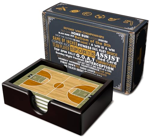 Basketball Ceramic Coasters with Holder. Absorbent Coaster for Drinks, Coaster Set, Table Coaster. Gift for Men, Basketball Decorations, Party Favors - color: Basketball