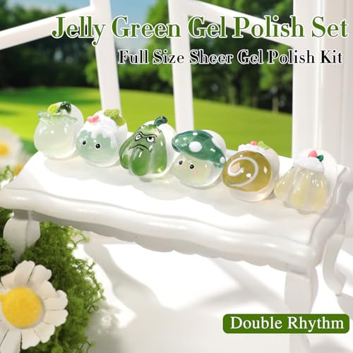 Double Rhythm 6 Pcs 15 ML Gel Polish Set Same Color Same Bottle Soak Off Gel Polish Kit Nail Art Manicure Salon DIY at Home for Women (Jelly Milky Light Green Olive Teal-T6-81) - color: Jelly Olive