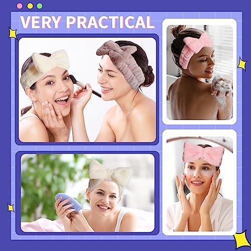WSYUB Spa Headbands, Makeup Headband,Bow Headband for Washing Face skincare headbands for women,Easter Basket Stuffers Gifts - color: charming brown and cute pink, pure beige