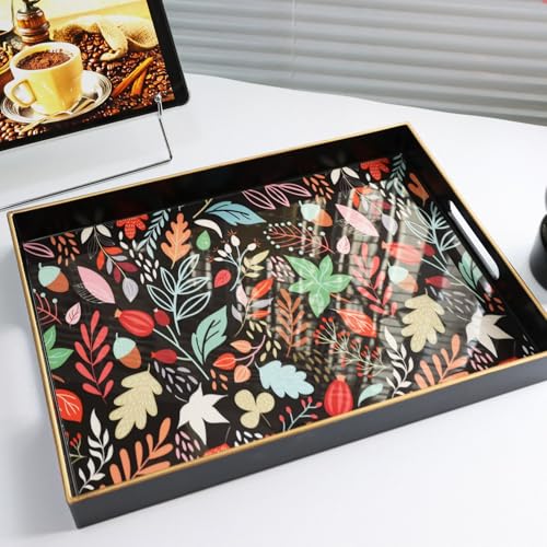 Rectangle Serving Tray with Handles, Coffee Table Tray for Ottoman, Living Room, Outdoor Tray for Patio Entertaining, Serving Breakfast Kitchen Platter LEE3040BH - color: Lee3040bh, size: 16" x 12" x 1.6"