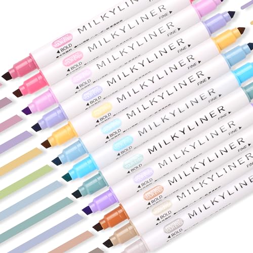 HANKU Highlighters Pastel Double Sided Chisel and Fine Tips Pastel Bible Highlighters No Bleed Through 12 Retro Colors Perfect for Bible Books, Journals, Drawings, and Underlining - color: 12 Retro Colors