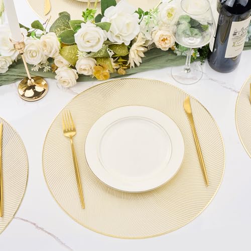 Gold Round Placemats Set of 6, 15 Inch Vinyl Place Mats - color: Gold Round