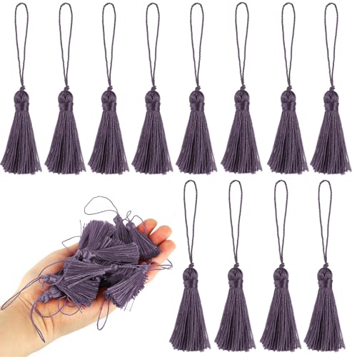 BEL AVENIR 45 pcs Mini Bookmark Tassels 3.75inch Silky Key Tassel-Purple - color: Purple