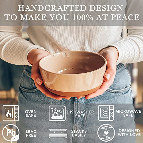 Set of 4 Porcelain Bowls, 25oz - Microwave, Dishwasher & Oven Safe for Soup, Cereal, etc. - color: Assorted Neutrals