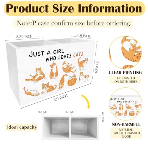 Cute Orange Cat Pen Holder for Desk, Cat Lover Mom Lady Owner Gifts Pencil Organizer, Just a Girl Who Loves Cats Wooden Box Sign Desk Decor for Girls Room Home Office Decoration - color: CUTE ORANGE CAT