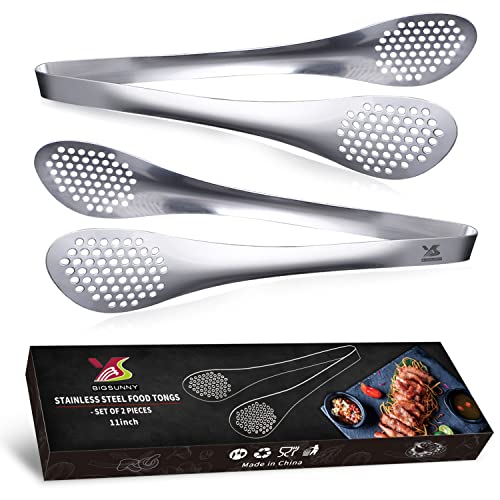 MSY BIGSUNNY 11Inch Kitchen Cooking Food Tongs Stainless Steel Buffet Tongs (silver, 2 pack) - color: silver 11" Serving Tongs
