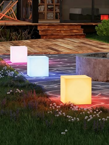 LOFTEK 12-inch LED Light Cube Stool, RGB Glowing Mood Night Light w/Remote - size: 12-inch Cordless