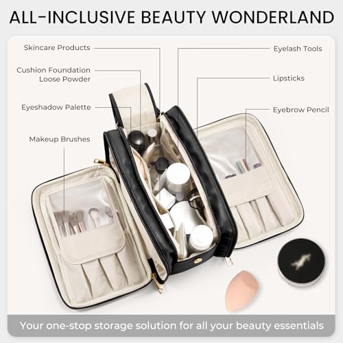 HauteHues Travel Makeup Bag Women's Large Capacity Cosmetic Organize Black - color: Black
