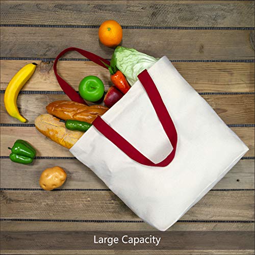 TOPDesign 2-Pack Canvas Tote Bags with Magnetic Snap, Reusable Grocery Shopping Bags, DIY Your Creative Designs - color: Natural / Red