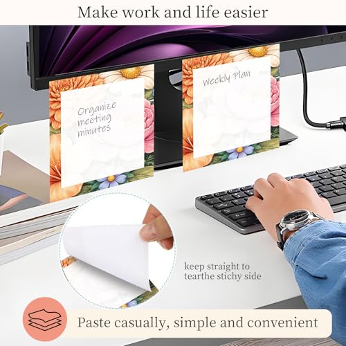 Sticky Notes 3x3 Inches, Cute Self-Stick Note Pads, Funny Memo Pads, Easy to Post Sticky Notes for Office, Home & Notebook Cute Colorful Flower - color: Cute Colorful Flower