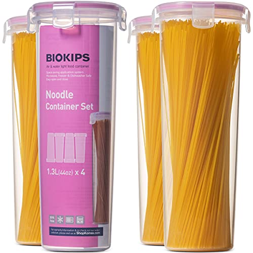 Komax Biokips Spaghetti Container Storage Noodle/Pasta Container 44oz (set of 4) - Airtight, Leakproof with Locking Lids - BPA Free Plastic - Microwave, Freezer, and Dishwasher Safe Pasta Holder