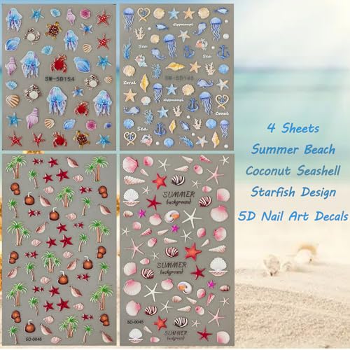 Beach Nail Stickers for Nail Art Shell Nail Decals for Women - color: Colorful-08