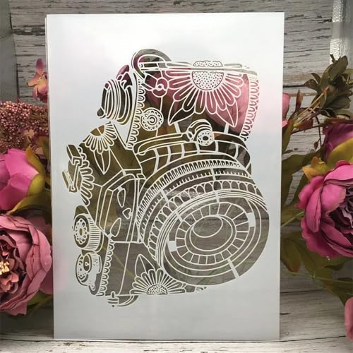 TIAMECH A4 Reusable Mandala 3D Camera Stencil for Painting - style: 3D Camera