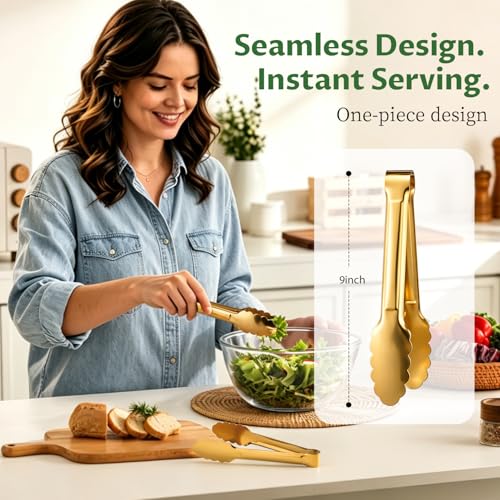 6-Pack Kitchen Tongs, 9-Inch Gold Metal Tongs - size: 9inch