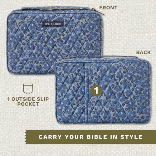 Bella Taylor Small Bible Cover, Quilted Bible Case, Navy Floral - color: Navy Floral, size: Small