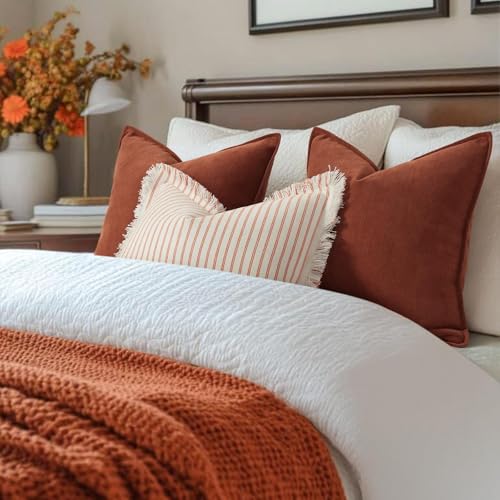 ZWJD Rust Throw Pillow Covers 18x18 Set of 2 Chenille Fall Pillow Covers with Elegant Design Soft and Luxurious Decorative Throw Pillows for Couch, Bed, and Home Decor - color: Rust, size: 18" x 18" (Pack of 2)
