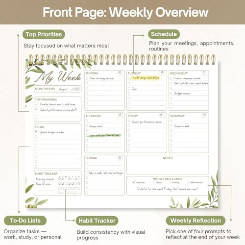 Undated Weekly Planner Notepad, 8.5" x11", 52 Weeks, Sage Green - color: Sage Green