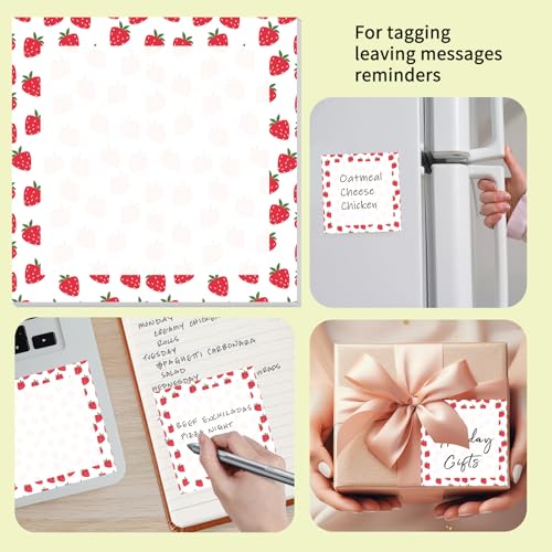 Cute Sticky Notes 3 x 3 in, 2 Pack Self Stick Note Pads with Fun Patterns, Strong Adhesive Memo Pads for Office School Home, 80 Sheets per Pad Cute Strawberry - color: Cute Strawberry
