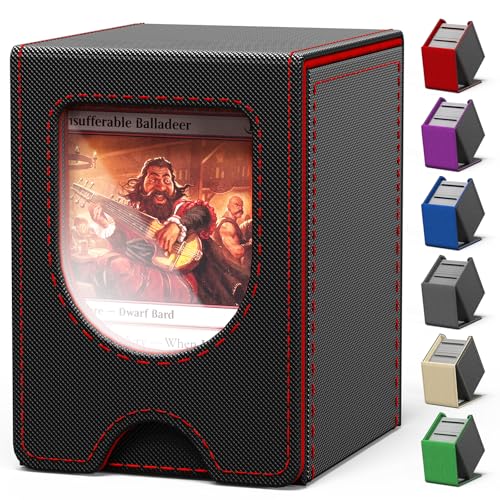 Card Deck Box for MTG Commander, fits 100+ Double-Sleeved Cards - color: A-Black&Red