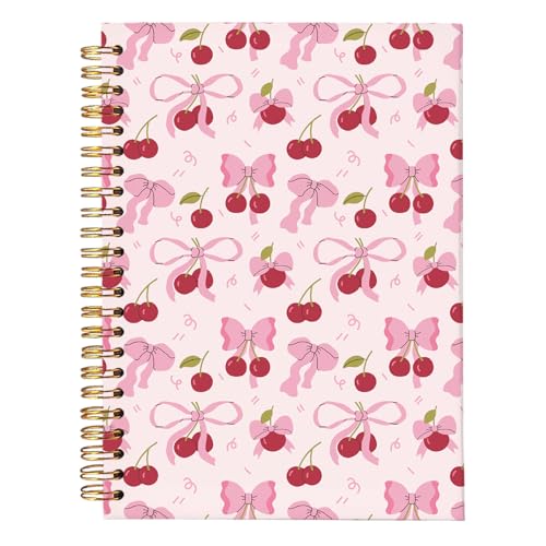 Coquette Cherry Spiral Notebook for Women,Pink Bow School Journal - color: Cherry - Pink bow 1