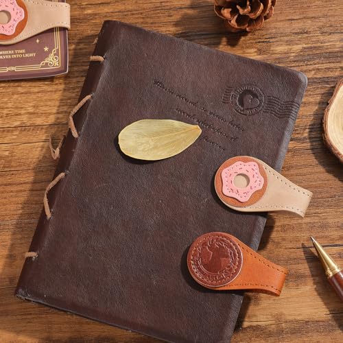 2PCS Vintage Magnetic Leather Bookmark, Leather Magnetic Bookmarks for Women, Magnetic PU Bookmarks Clip Book Accessories - style: Donuts and Cookies