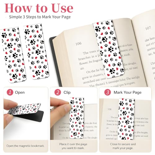 5 Pieces Magnetic Bookmarks, Cute Magnet Bookmark Clips, Colorful Page Markers for Books, Reading Supplies for Book Lovers, Women and Men Cute Dog Paws - color: Cute Dog Paws