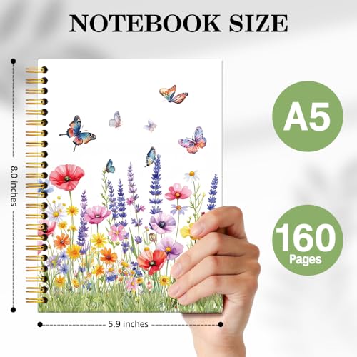 ERHACHAIJIA Watercolor Wildflowers Lined Spiral Notebook for Coworker - color: Red-Green