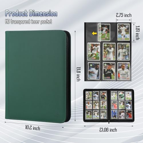 9 Pocket Card Binder - 540 Capacity with Zip Closure Premium, Double-Sided,Sturdy & Sleek PU Leather Protector for MTG, TCG, Sport & Collectible Cards (green) - color: green