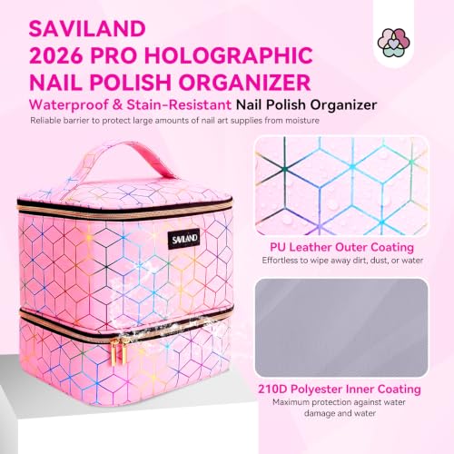 SAVILAND PU Leather Nail Polish Organizer Bag for Nail Tech, Pink - color: A-Pink