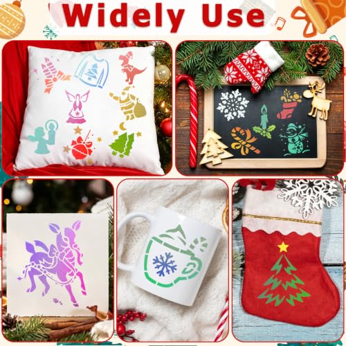 72 PCS Christmas Stencils for Painting - 3x3 Inch Santa Claus Snowflake Christmas Tree Reusable Xmas Painting Templates on Wood, Glass, Fabric, Window Door Decor DIY Party Decoration - style: Christmas