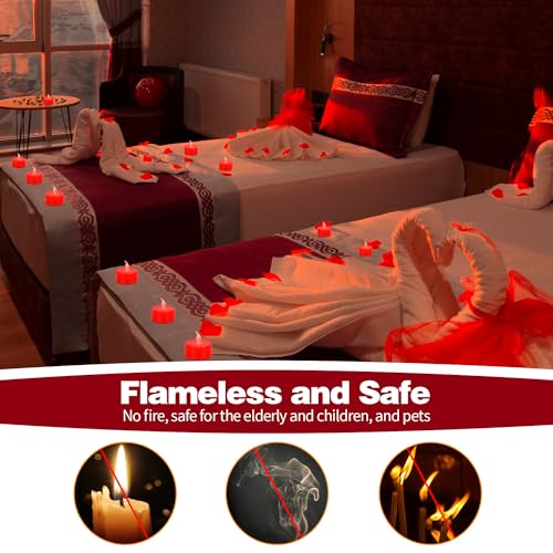 KOABY 24 Pack Red Light Flameless Tea Lights, Red Base, Last 100H - color: Red Light, Red Base, size: 24 Pack