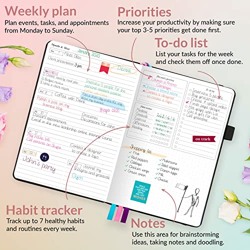 GoGirl Planner for Women, Undated Weekly Agenda Journal, Black - color: Black, size: A5 (5.8'' x 8.3'')