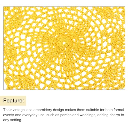 uxcell Lace Doilies, 4pcs 8" - Cotton Woven Round Crochet Coaster, Floral Design Fabric Handmade Placemat for Drink Wedding Party Decoration (Yellow) - color: Yellow