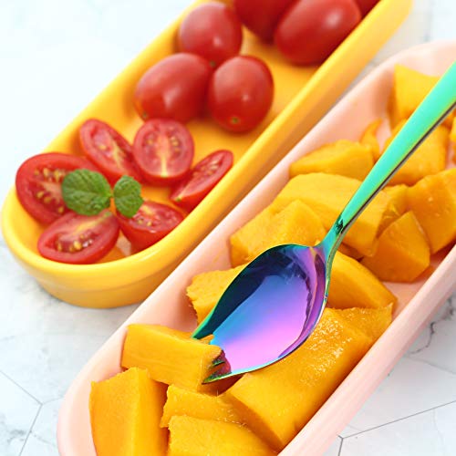JUCOXO Sporks 4 Pack Stainless Steel Sporks 5.9 inch Spork Spoon for Ice Cream Spoon Salad Forks, Fruit Appetizer Dessert Spoons (Multicolor) - color: Rainbow, Blue, Purple, Gold