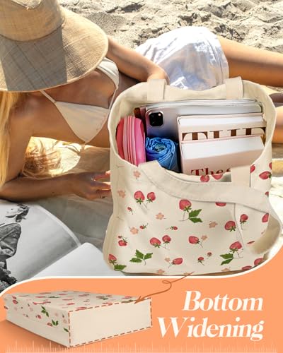 Miss Adola Canvas Tote Bag with Matching Makeup Pouch - color: Strawberry Floral