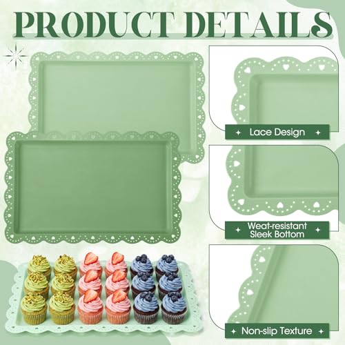 6 Pcs Green Serving Trays Plastic Food Platters - color: Green