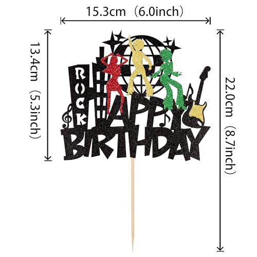 1 PCS Rock Happy Birthday Cake Topper Glitter Guitar Music Disco Ball Cake Pick 70's Disco Dancing Rock and Roll Cake Decoration for Rock Band Music Concert Theme Birthday Party Decorations Supplies - color: Pattern 8