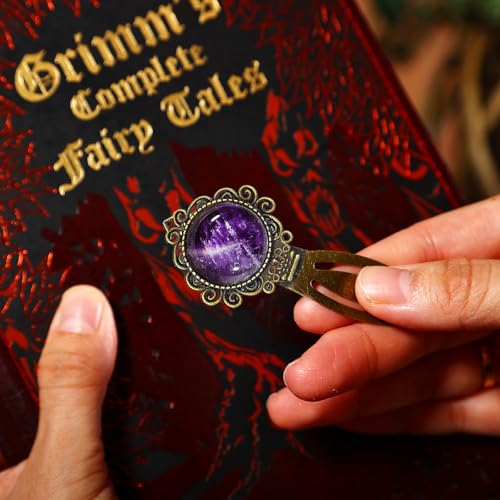 1Pcs Vintage Amethyst Bookmark with Natural Crystal Stone - Fantasy Brass Metal Bookmarks for Reading Women, Men, Book Lovers, Girls and Teachers Book Marks(Amethyst) - color: Amethyst