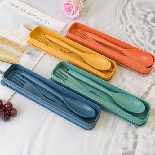 Zoyiancy 4 Sets Large Utensils Set with Case, Reusable Travel Cutlery Set - color: Large, 4 Colors