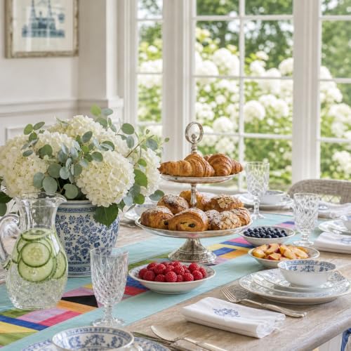 Korean Table Runner, 100% Ramie Bojagi Patchwork, Sky Blue, 79 x 12 Inch - color: Sky Blue