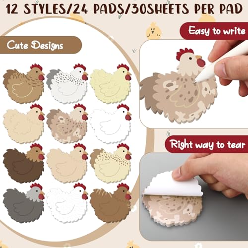 Yinder 24 Pads Chicken Sticky Notes Kawaii Self Adhesive Memo Pads Bulk - color: Multicolor, size: Chicken