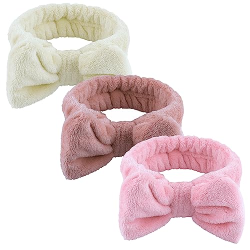 WSYUB Spa Headbands, Makeup Headband,Bow Headband for Washing Face skincare headbands for women,Easter Basket Stuffers Gifts - color: charming brown and cute pink, pure beige