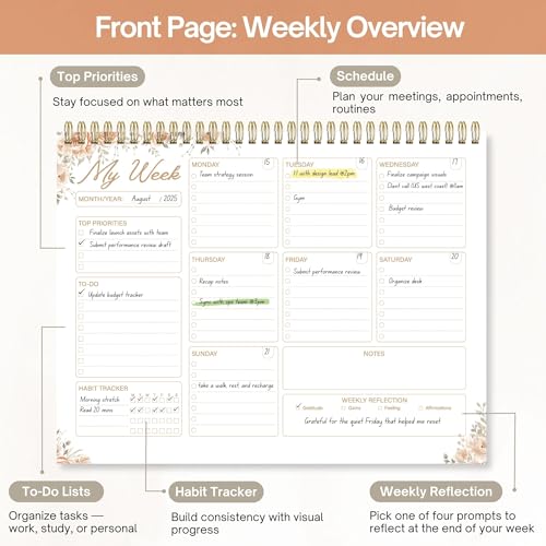 Undated Weekly Planner Notepad, 8.5" x11", 52 Weeks, Blush Pink - color: Blush Pink