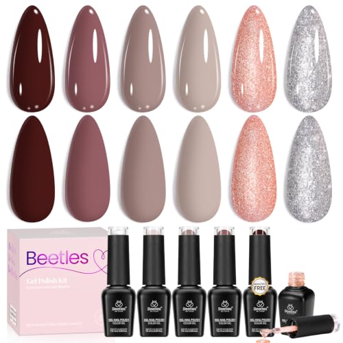Beetles Neutral Gel Nail Polish Set, Mauve Brown Nude Pink Taupe - color: A - Nature | Dusky Luster