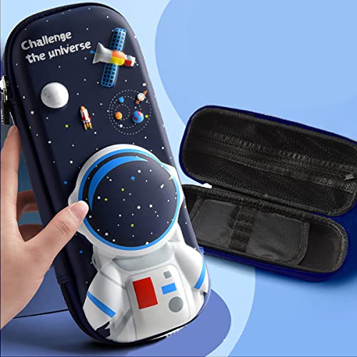 3D Astronaut Pencil Case for Kids Boys, Waterproof Pencil Box with Compartments Pen Pouch (Dark Blue) - color: Astronaut