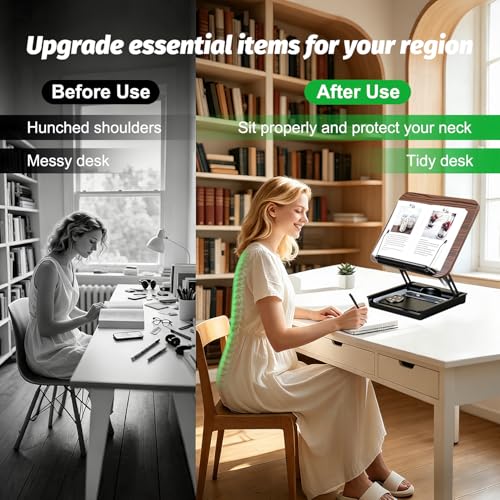 Adjustable Book Reading Stand with Storage - Hands-Free Wooden Bookstand