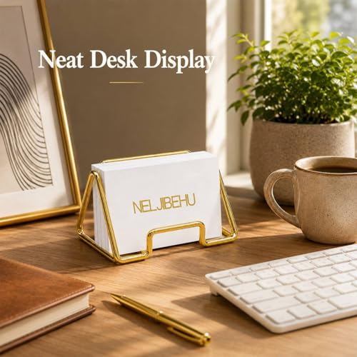Business Card Holder for Desk, Gold Business Card Display Stand - color: gold