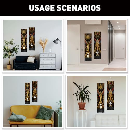 PLIGREAT 2 Pack Egyptian Tapestry with Tassels, Ancient Egypt Goddess Art Wall Hanging Vertical Narrow Egypt Civilization Home Wall Tapestry for Bedroom Living Room, 52" x 13" - color: yellow,brown