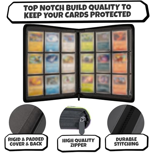3D Card Binder for Pokemon - Stunning 3D Raised Pk Types Design in PU Leather with Zipper - Includes 9 Pocket Pages for 360 Cards. Great Sleeve Album/TCG Holder/Trading Card Collection Book Gift. - color: Poke Types
